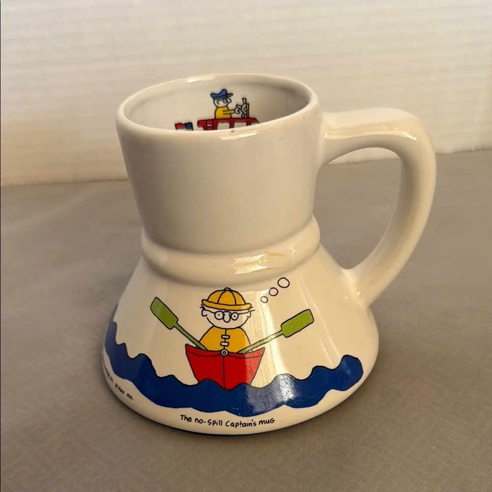 Vintage The No-Spill Captain’s Mug Coffee To Go Cartoon Fisherman Fishing 1982